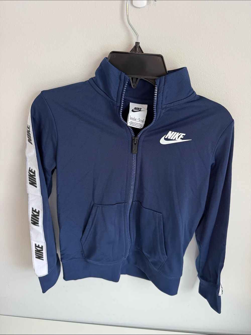 Nike kids Navy Blue Full-Zip Track Jacket with White Logo Tape